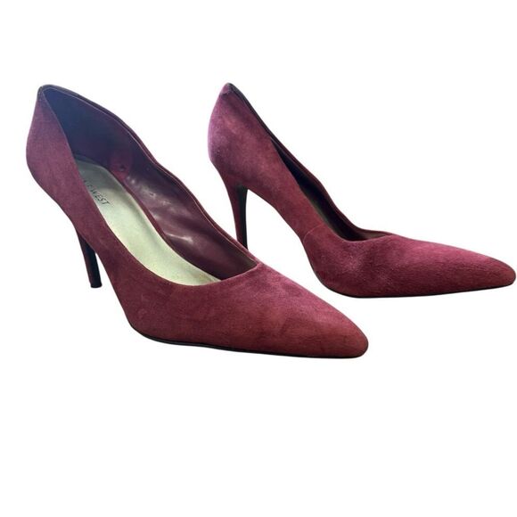 Nine West Finlay Burgundy Brick Red Suede Leather Pointed Toe Pumps - Picture 2 of 8